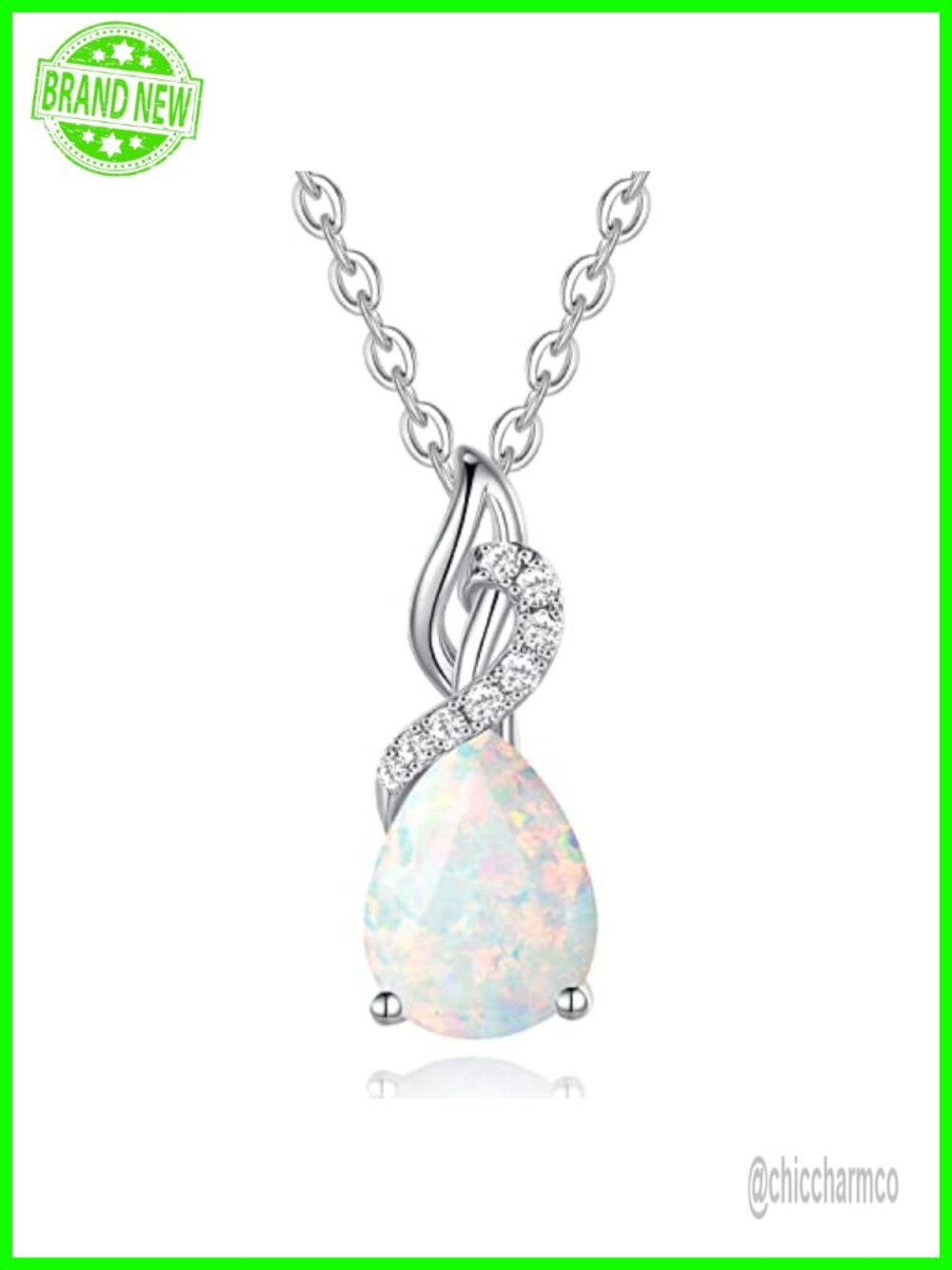14K Solid White Gold Pear Birthstone Diamond Pendant Necklace